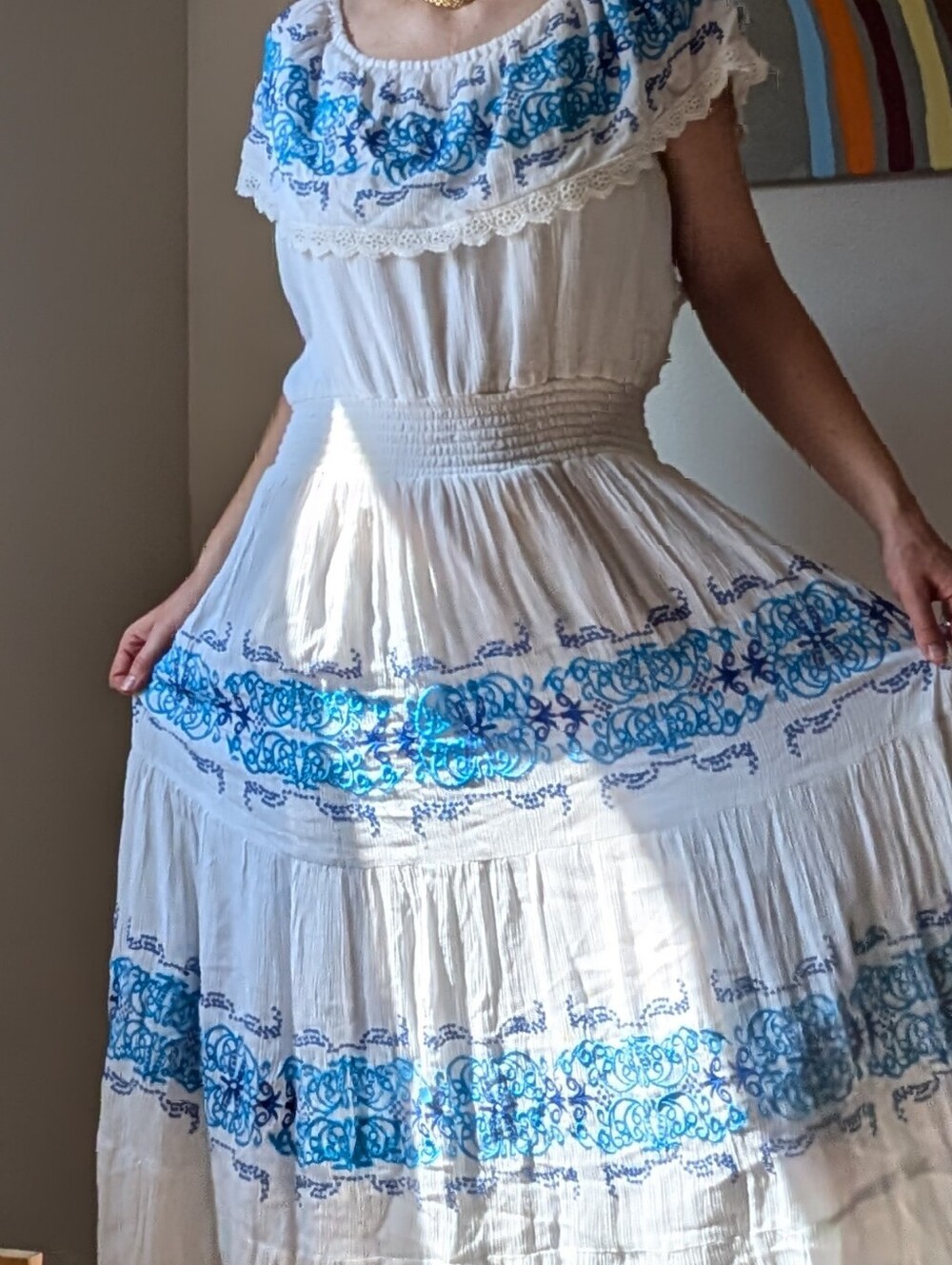 NWT Lilly Pulitzer Catherin Embroidered Maxi Dress White Blue Floral Size L 2014